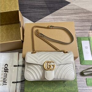 Gucci White and Gold Marmont Shoulder Bag